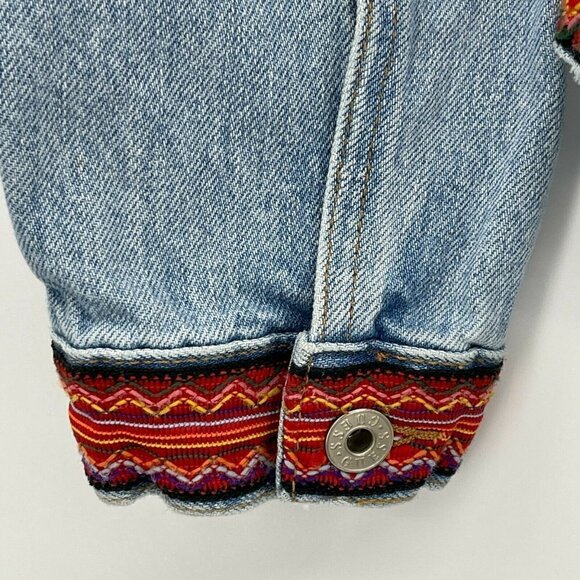 Guess Vintage 80s Denim Jean Jacket Tribal Embroidered Trim USA Made - Picture 5 of 12